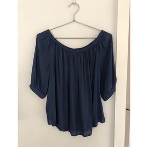 Off the shoulder blue shirt from Gap.